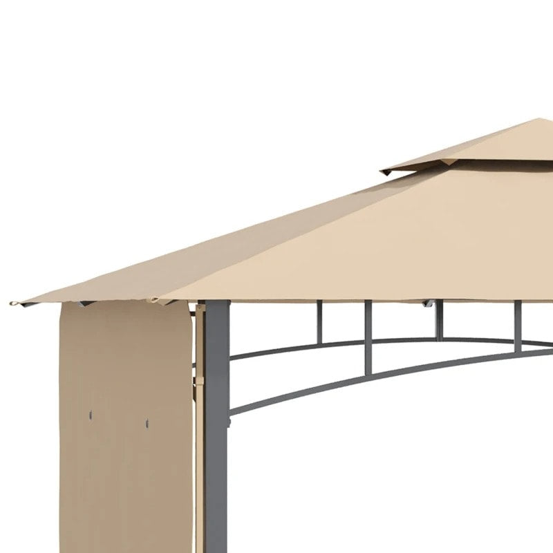 10' x 10' Steel Gazebo Canopy Shelter w Double Awnings, Fabric Roof for Patio Deck, Grey Beige