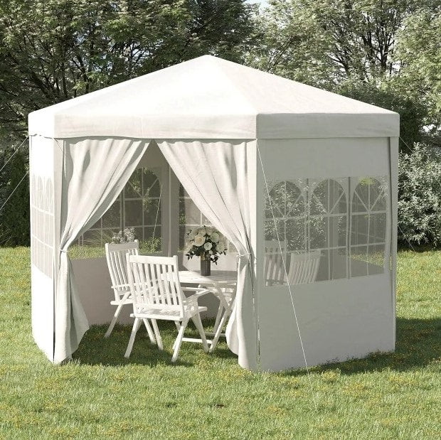 13' Hexagonal Event Dinner Party Wedding Tent Gazebo Canopy Outdoor Garden w/ 6 Walls, White