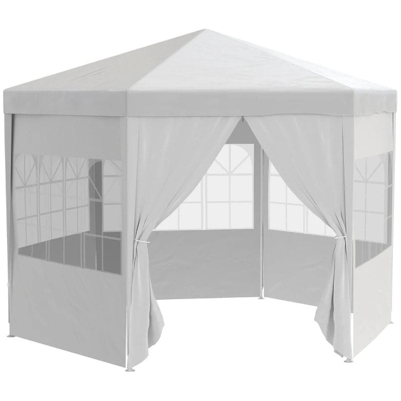 13' Hexagonal Event Dinner Party Wedding Tent Gazebo Canopy Outdoor Garden w/ 6 Walls, White