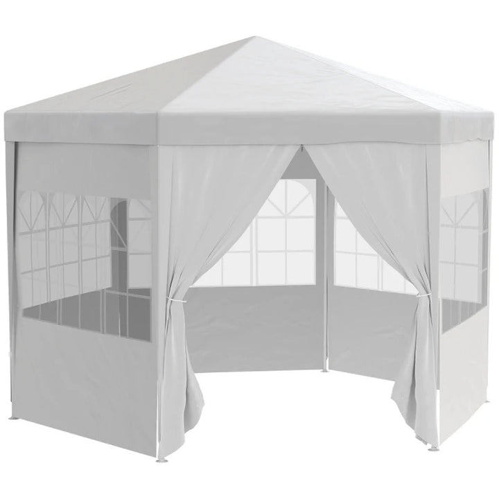 13' Hexagonal Event Dinner Party Wedding Tent Gazebo Canopy Outdoor Garden w/ 6 Walls, White