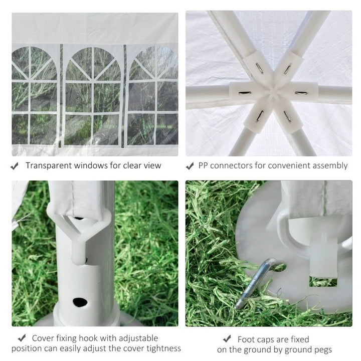 13' Hexagonal Event Dinner Party Wedding Tent Gazebo Canopy Outdoor Garden w/ 6 Walls, White