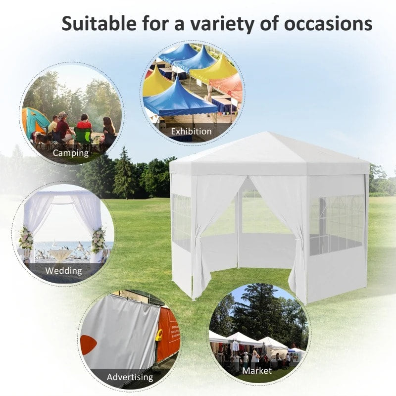 13' Hexagonal Event Dinner Party Wedding Tent Gazebo Canopy Outdoor Garden w/ 6 Walls, White