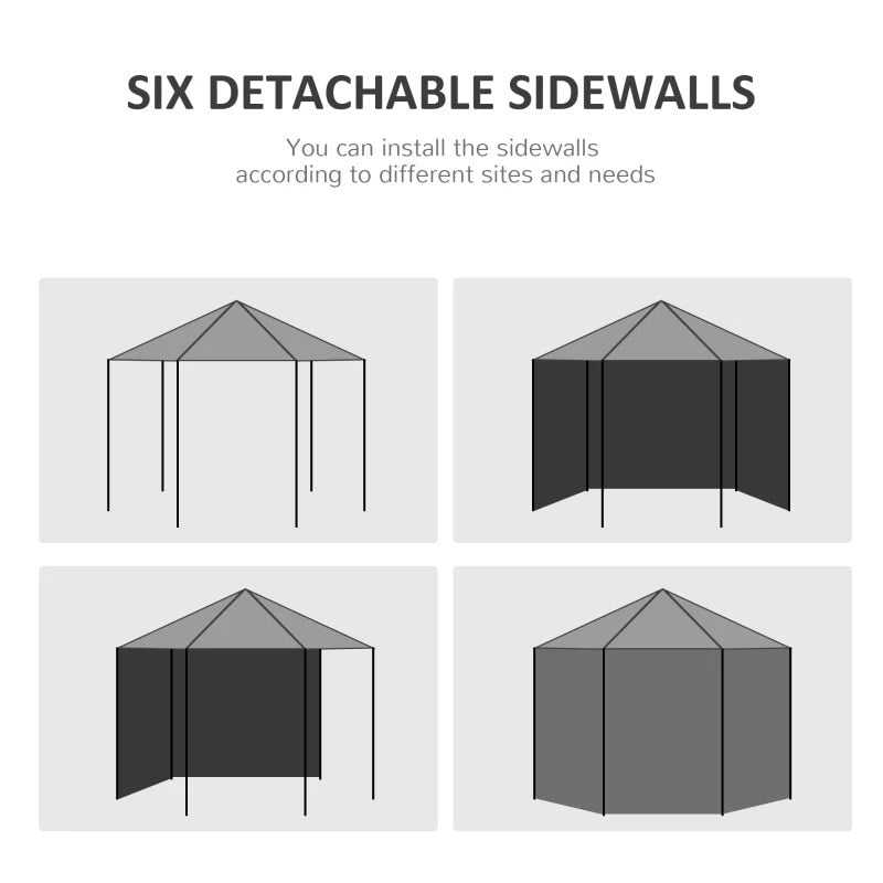13' Hexagonal Event Dinner Party Wedding Tent Gazebo Canopy Outdoor Garden w/ 6 Walls, White