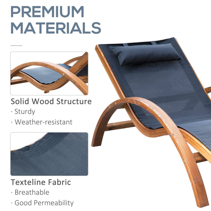 Chaise Reclining Sun Lounger Chair w Headrest, Outdoor Patio Deck Garden, Black & Stained Wood