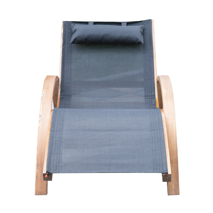 Chaise Reclining Sun Lounger Chair w Headrest, Outdoor Patio Deck Garden, Black & Stained Wood