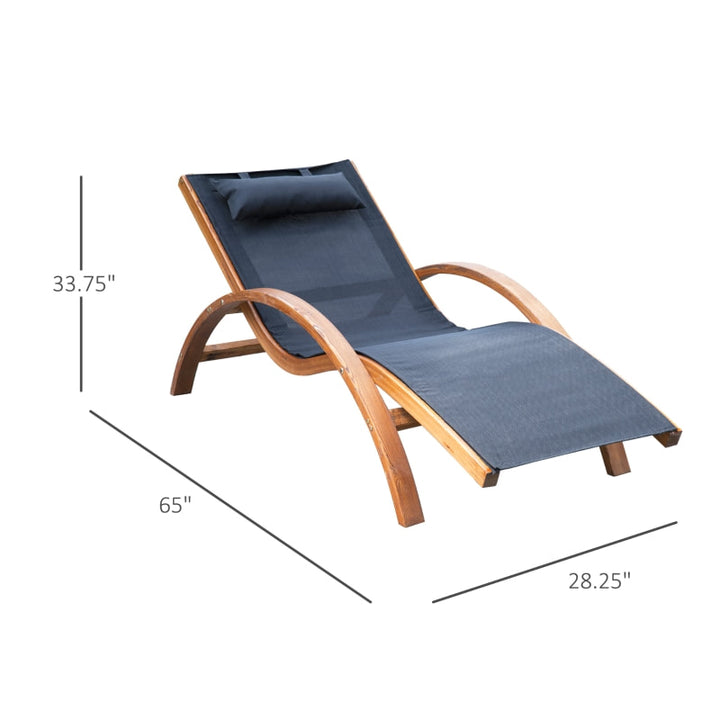 Chaise Reclining Sun Lounger Chair w Headrest, Outdoor Patio Deck Garden, Black & Stained Wood