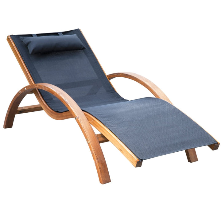 Chaise Reclining Sun Lounger Chair w Headrest, Outdoor Patio Deck Garden, Black & Stained Wood