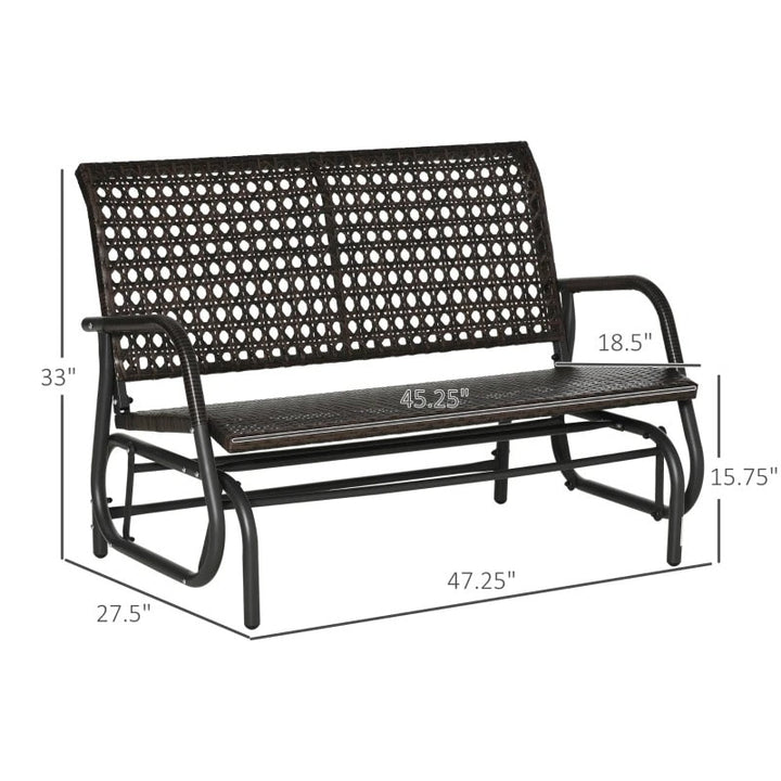 2 Seater PE Rattan Wicker Glider Porch Swing Rocking Bench Loveseat, Patio Deck Garden, Brown
