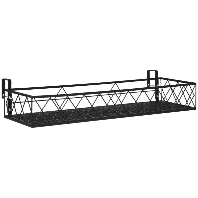 32" Metal Hanging Flower Pot Stand Shelf Rack w Hooks for Rail, Terrace, Fence, Balcony - Black