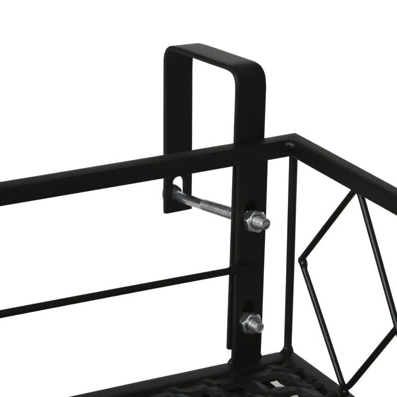 32" Metal Hanging Flower Pot Stand Shelf Rack w Hooks for Rail, Terrace, Fence, Balcony - Black