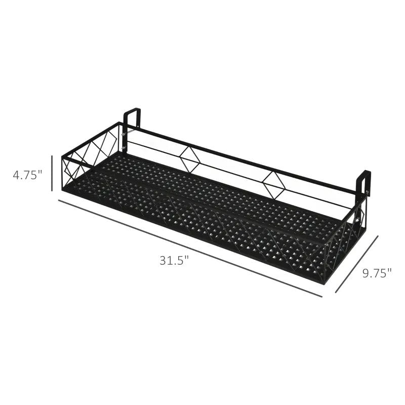 32" Metal Hanging Flower Pot Stand Shelf Rack w Hooks for Rail, Terrace, Fence, Balcony - Black