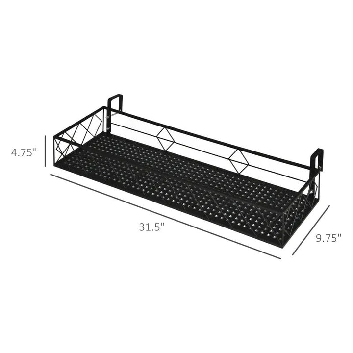 32" Metal Hanging Flower Pot Stand Shelf Rack w Hooks for Rail, Terrace, Fence, Balcony - Black