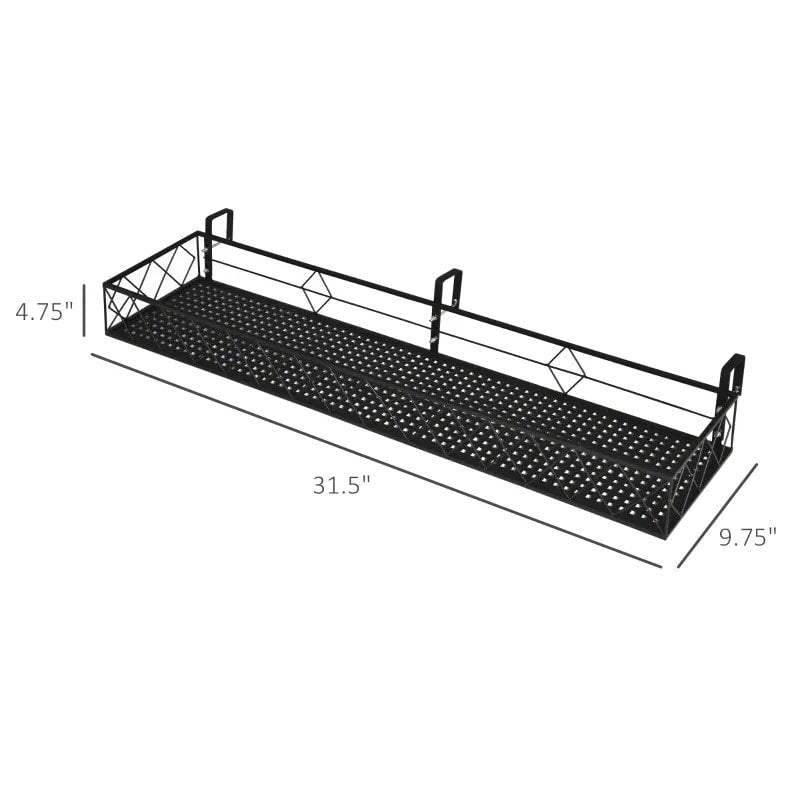 43" Metal Hanging Flower Pot Stand Shelf Rack w Hooks for Terrace, Rail, Fence, Balcony - Black