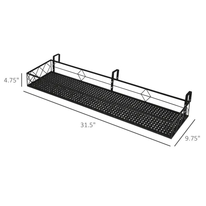 43" Metal Hanging Flower Pot Stand Shelf Rack w Hooks for Terrace, Rail, Fence, Balcony - Black