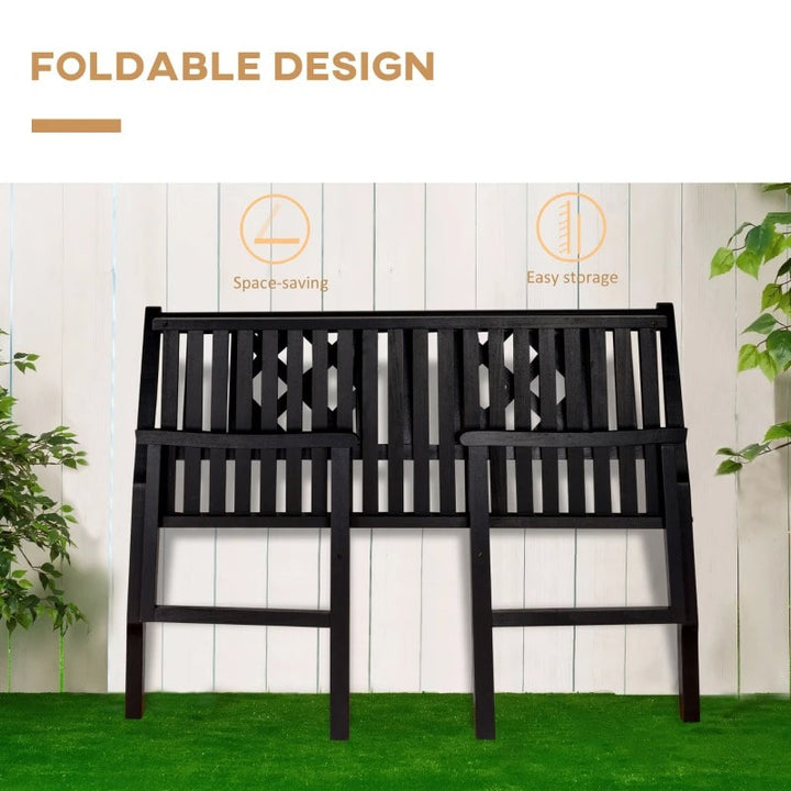 Folding 2-Seater Space Saver Wood Bench Love Seat for Outdoor Garden Patio Deck Porch - Black