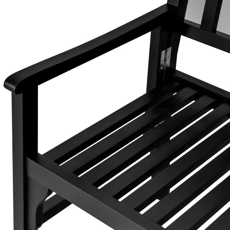Folding 2-Seater Space Saver Wood Bench Love Seat for Outdoor Garden Patio Deck Porch - Black