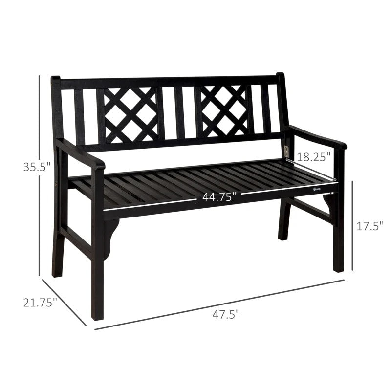 Folding 2-Seater Space Saver Wood Bench Love Seat for Outdoor Garden Patio Deck Porch - Black