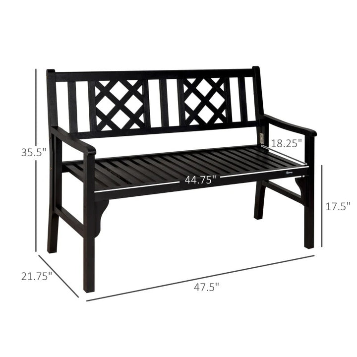 Folding 2-Seater Space Saver Wood Bench Love Seat for Outdoor Garden Patio Deck Porch - Black