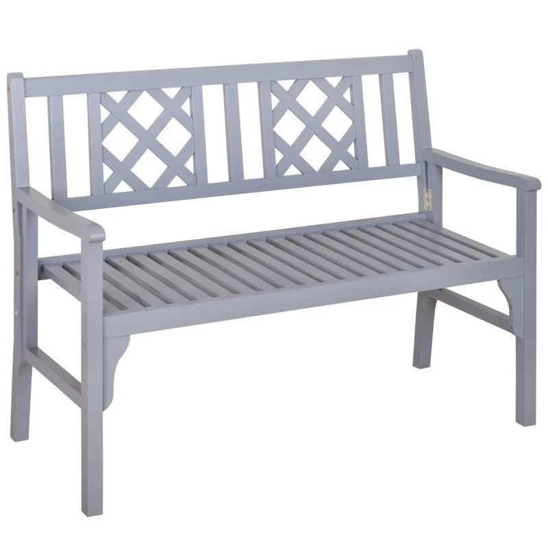 Folding 2-Seater Space Saver Wood Bench Love Seat for Outdoor Garden Patio Deck Porch - Grey