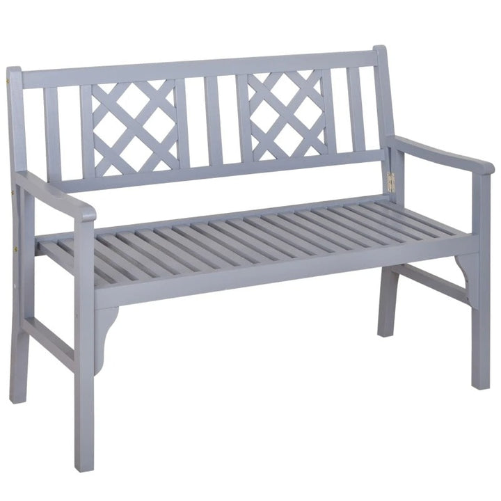 Folding 2-Seater Space Saver Wood Bench Love Seat for Outdoor Garden Patio Deck Porch - Grey