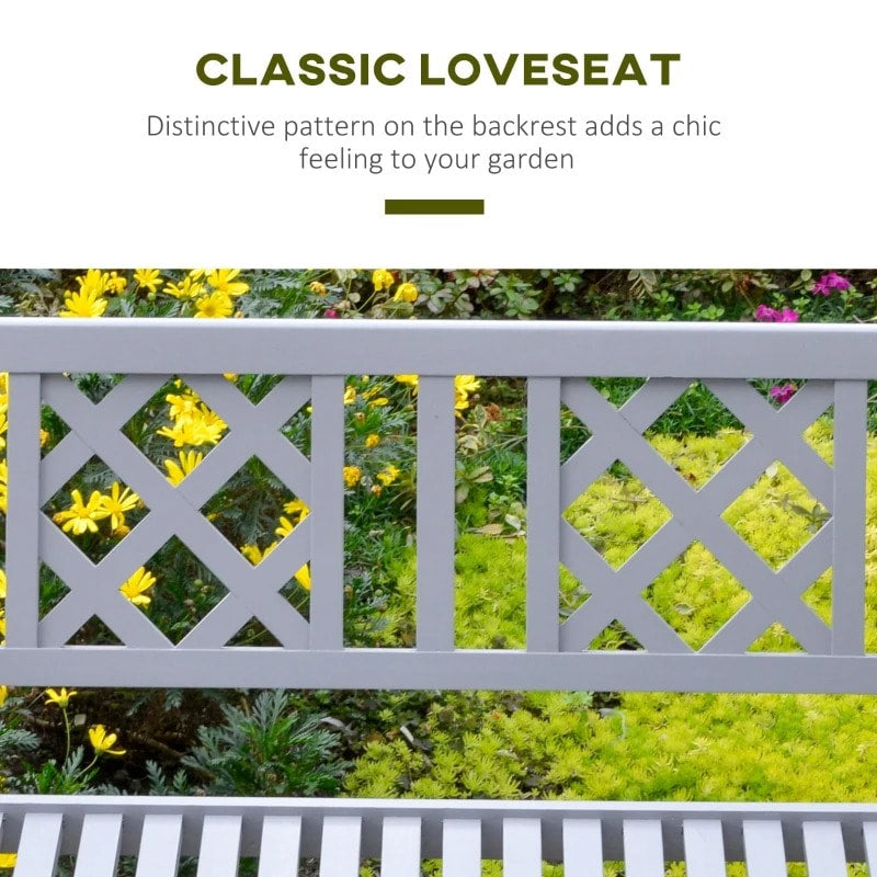 Folding 2-Seater Space Saver Wood Bench Love Seat for Outdoor Garden Patio Deck Porch - Grey