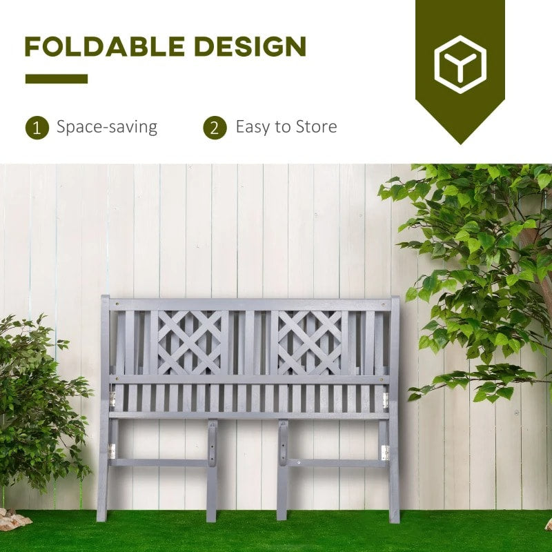 Folding 2-Seater Space Saver Wood Bench Love Seat for Outdoor Garden Patio Deck Porch - Grey