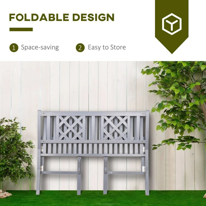 Folding 2-Seater Space Saver Wood Bench Love Seat for Outdoor Garden Patio Deck Porch - Grey