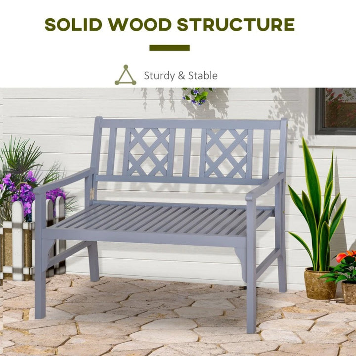 Folding 2-Seater Space Saver Wood Bench Love Seat for Outdoor Garden Patio Deck Porch - Grey