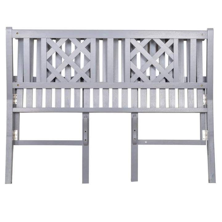 Folding 2-Seater Space Saver Wood Bench Love Seat for Outdoor Garden Patio Deck Porch - Grey