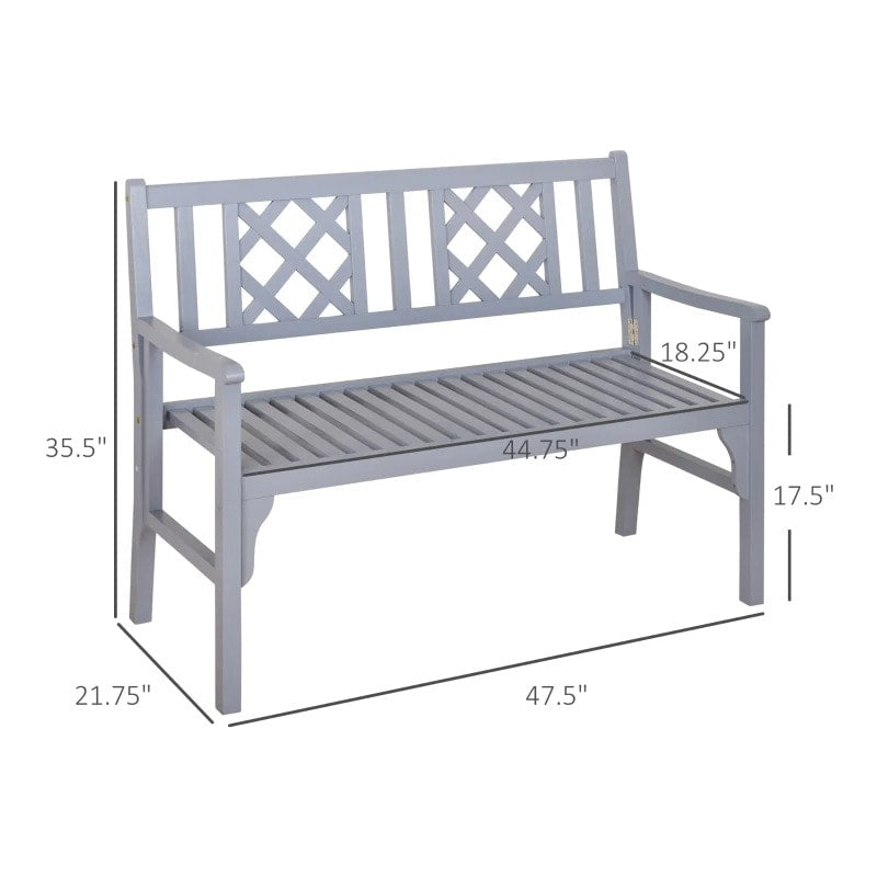 Folding 2-Seater Space Saver Wood Bench Love Seat for Outdoor Garden Patio Deck Porch - Grey