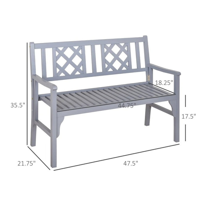 Folding 2-Seater Space Saver Wood Bench Love Seat for Outdoor Garden Patio Deck Porch - Grey