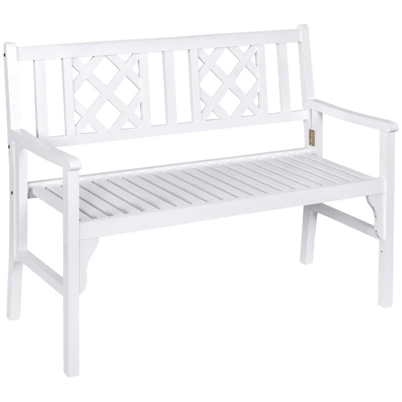 Folding 2-Seater Space Saver Wood Bench Love Seat for Outdoor Garden Patio Deck Porch - White