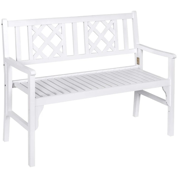 Folding 2-Seater Space Saver Wood Bench Love Seat for Outdoor Garden Patio Deck Porch - White
