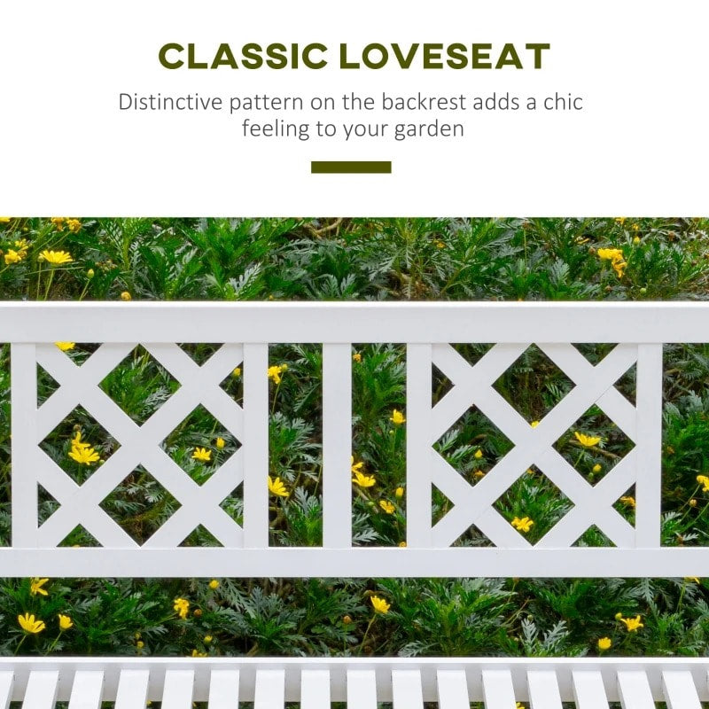 Folding 2-Seater Space Saver Wood Bench Love Seat for Outdoor Garden Patio Deck Porch - White