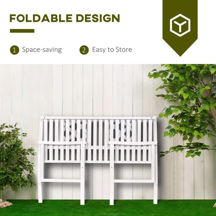 Folding 2-Seater Space Saver Wood Bench Love Seat for Outdoor Garden Patio Deck Porch - White