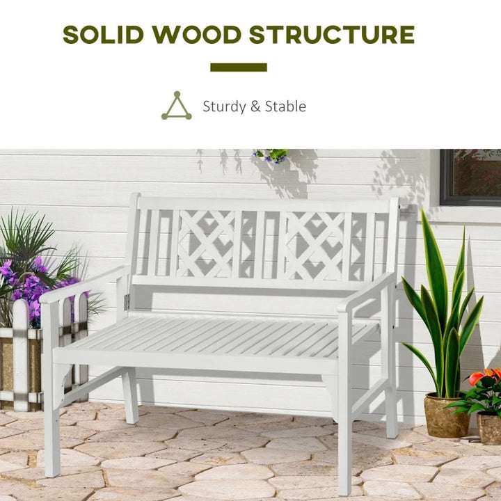 Folding 2-Seater Space Saver Wood Bench Love Seat for Outdoor Garden Patio Deck Porch - White