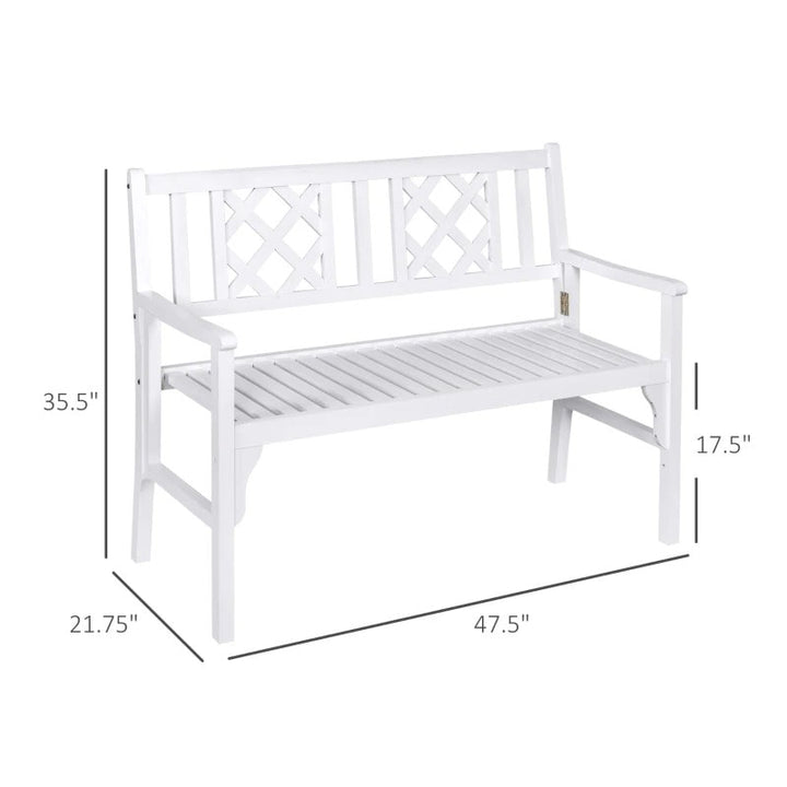 Folding 2-Seater Space Saver Wood Bench Love Seat for Outdoor Garden Patio Deck Porch - White