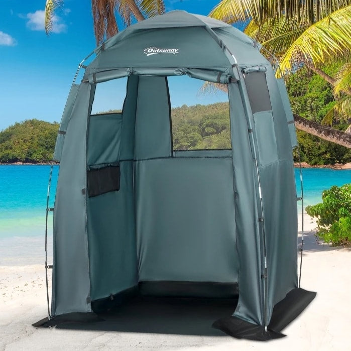 5' x 5' Portable Shower Privacy Tent Bathroom Change Room w Floor & Bag, Beach Camping, Green