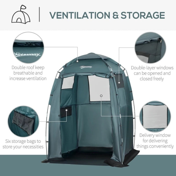 5' x 5' Portable Shower Privacy Tent Bathroom Change Room w Floor & Bag, Beach Camping, Green