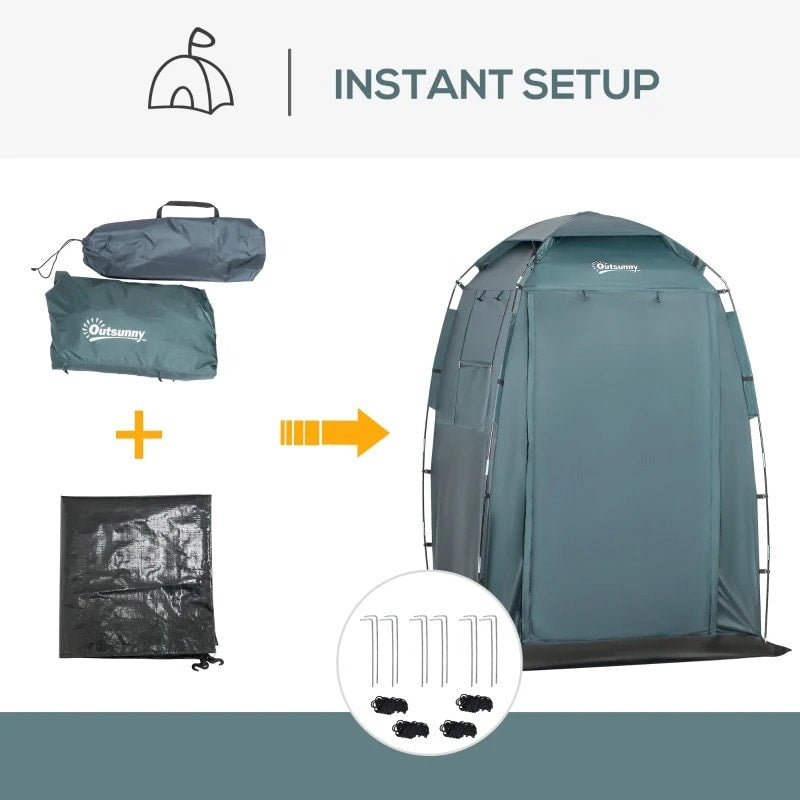 5' x 5' Portable Shower Privacy Tent Bathroom Change Room w Floor & Bag, Beach Camping, Green