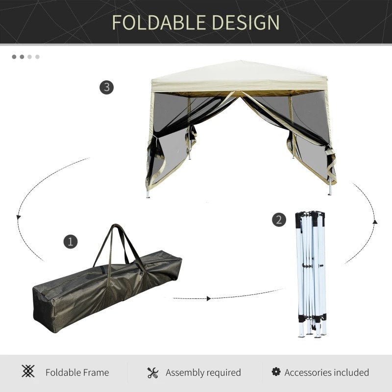 NEW 10' x 10' Pop Up Gazebo Canopy Shade Kitchen Tent w Mesh Walls, Carry Bag, Patio Camping, Beige