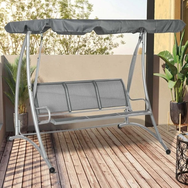 NEW Outdoor 3-Seater Mesh Swing Lounger w/ Adjustable Canopy for Patio Backyard Garden - Grey