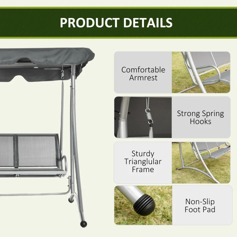 NEW Outdoor 3-Seater Mesh Swing Lounger w/ Adjustable Canopy for Patio Backyard Garden - Grey