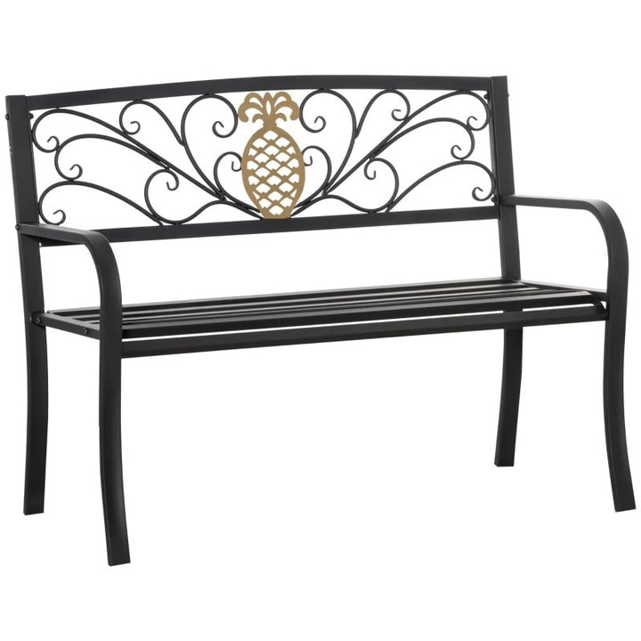 NEW 2-Seater Steel Metal Garden Park Bench Loveseat w Gold Accent, Outdoor Patio Deck Porch - Black