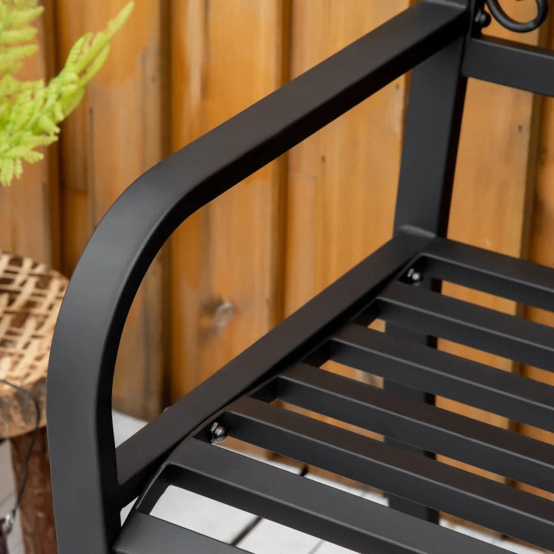 NEW 2-Seater Steel Metal Garden Park Bench Loveseat w Gold Accent, Outdoor Patio Deck Porch - Black