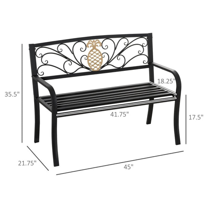 NEW 2-Seater Steel Metal Garden Park Bench Loveseat w Gold Accent, Outdoor Patio Deck Porch - Black