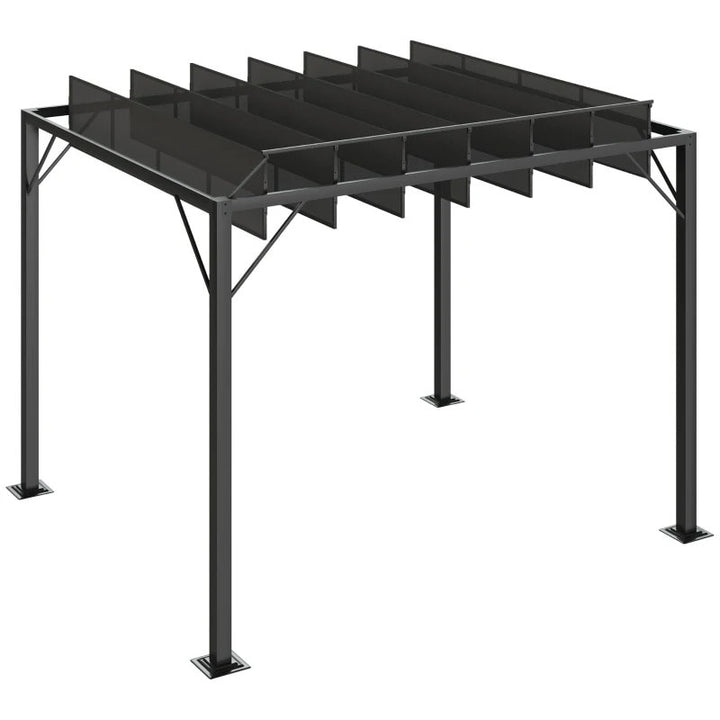 9.5' x 8' Louvered Aluminum Steel Patio Pergola Gazebo Canopy, Adjustable Mesh Roof, Grey Black