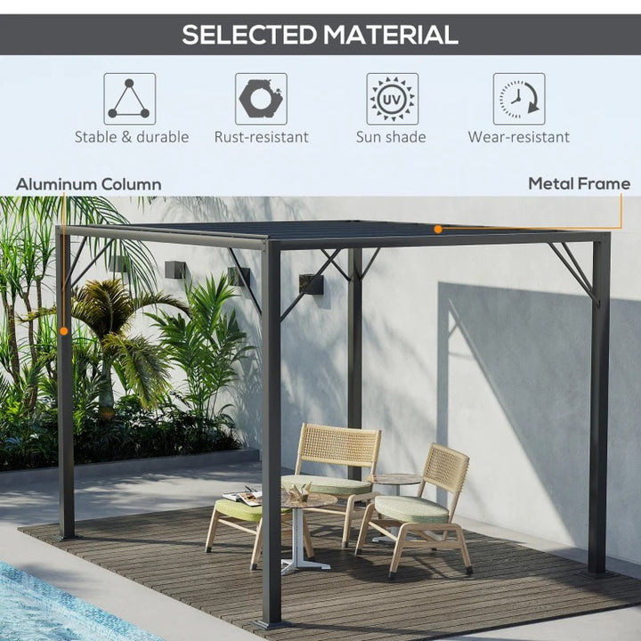 9.5' x 8' Louvered Aluminum Steel Patio Pergola Gazebo Canopy, Adjustable Mesh Roof, Grey Black