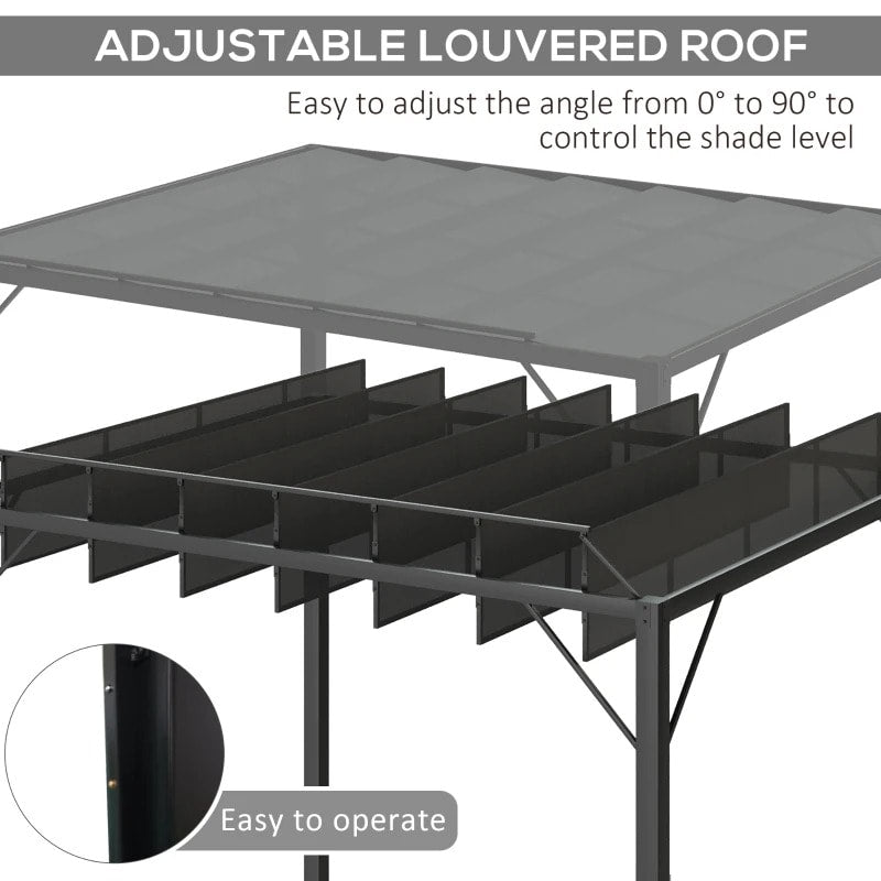 9.5' x 8' Louvered Aluminum Steel Patio Pergola Gazebo Canopy, Adjustable Mesh Roof, Grey Black