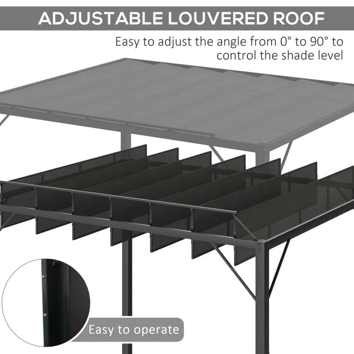 9.5' x 8' Louvered Aluminum Steel Patio Pergola Gazebo Canopy, Adjustable Mesh Roof, Grey Black